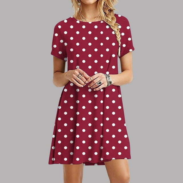 LOVZFMLL Robe Décontractée pour Femme à Imprimé, Manches Courtes, Col Rond, Rouge, TG