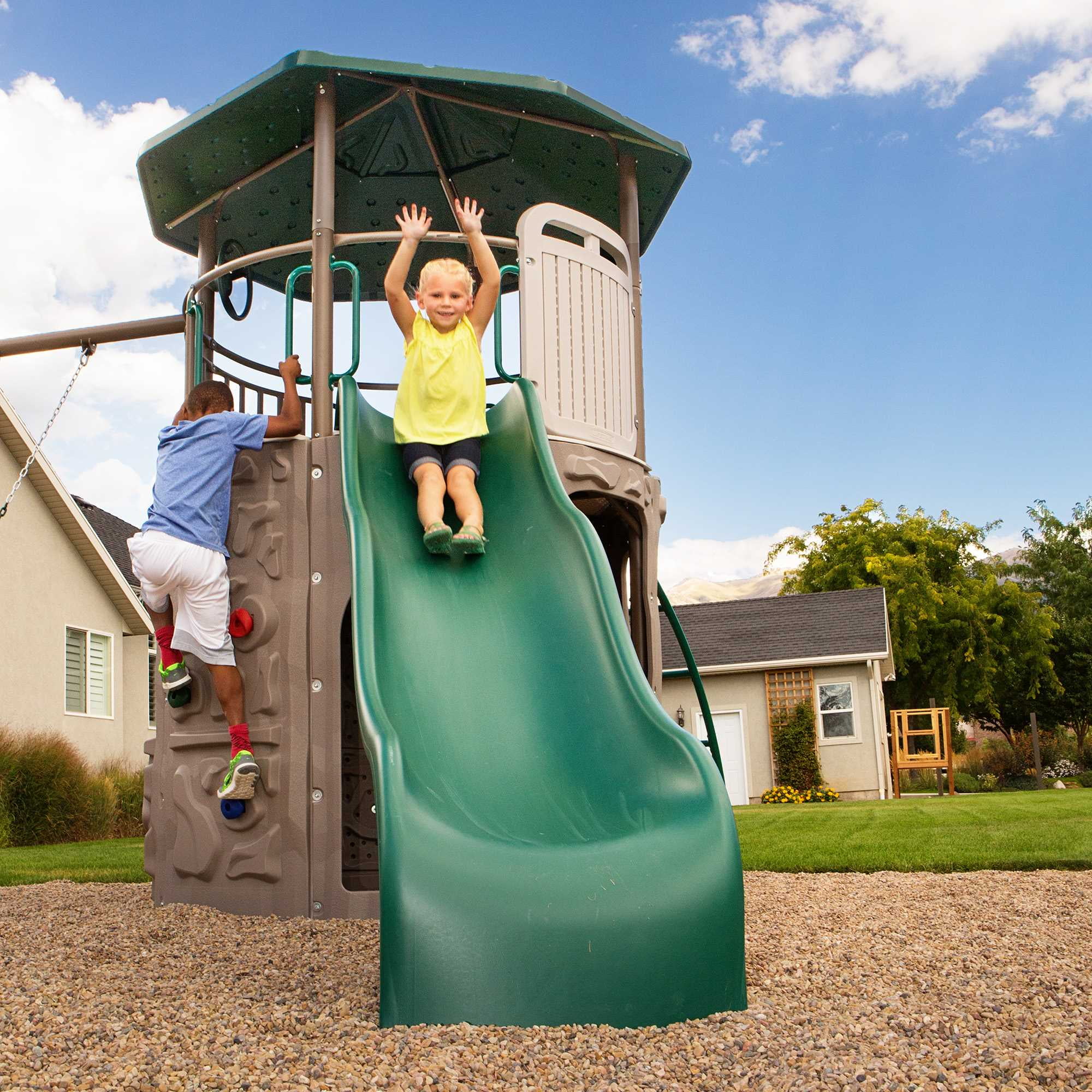 Lifetime Kid's Adventure Tower Swing Set With Slide and Climbing Wall - Green(290633)