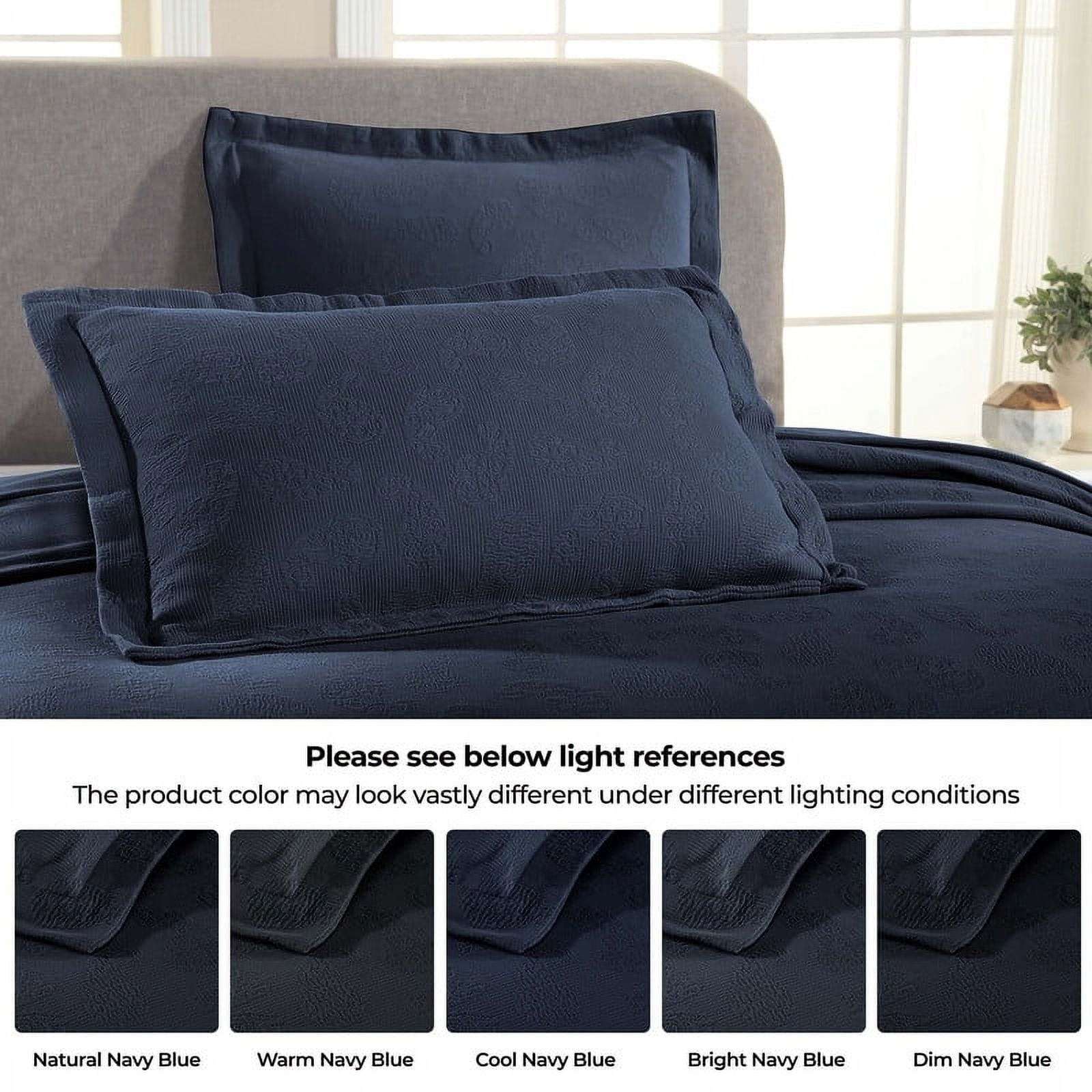 Supeior Paisley Cotton Decorative 3-Piece Bedspread Set, All Season Breathable Bedspreads, Full, Navy Blue
