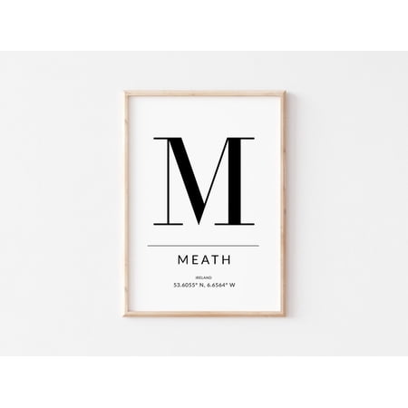 Meath Ireland GPS Coordinates Wall Art, Unframed Paper Print Size 8x12