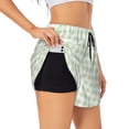 thumbnail image 2 of Bixox Women's Pistachio Green Checkboard pattern 2 in 1 Running Shorts - Lightweight Athletic Workout Gym Yoga Shorts Liner with Pockets - Medium, 2 of 7