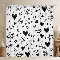 Manfei Stars Loves Print Black Out Curtains,Graffiti Artwork Curtains Pack of 2 (42x63 Each),White Black Bedroom Curtains For Girls Kids,Ultra Soft Home Decor
