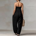 thumbnail image 5 of Women's Strapless Tube Jumpsuit, Adjustable Tie Front Bodice Wide Leg Outfit, Cotton Linen Blend Summer Casual Beachwear, Resort and Vacation Jumpsuit for Women​-Black, 5 of 7