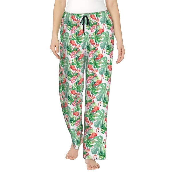 Balery Flamingo And Monstera Pantalones de pijama para mujer, pijamas ultraligeros, pantalones de estar por casa-Large