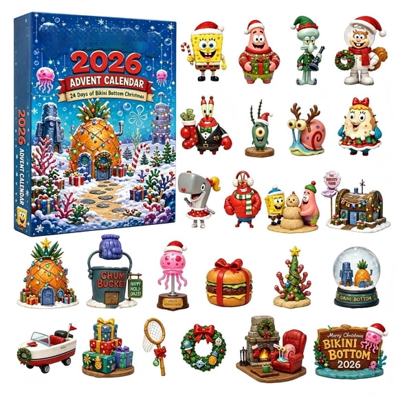 Bikini Bottom Cartoon Advent Calendar 2026, 24‑Day Christmas Countdown Calendar with 24 Pcs Cute Underwater Cartoon Mini Figurines, Holiday Surprise Gifts for Cartoon Fans & Kids
