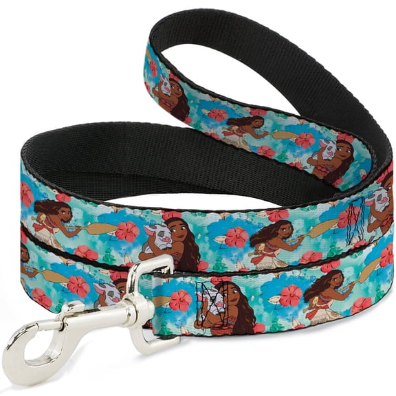 Disney Pet Leash, Dog Leash, Moana Poses and Pua Flowers Blues, 4 Feet Long 1.0 Inch Wide