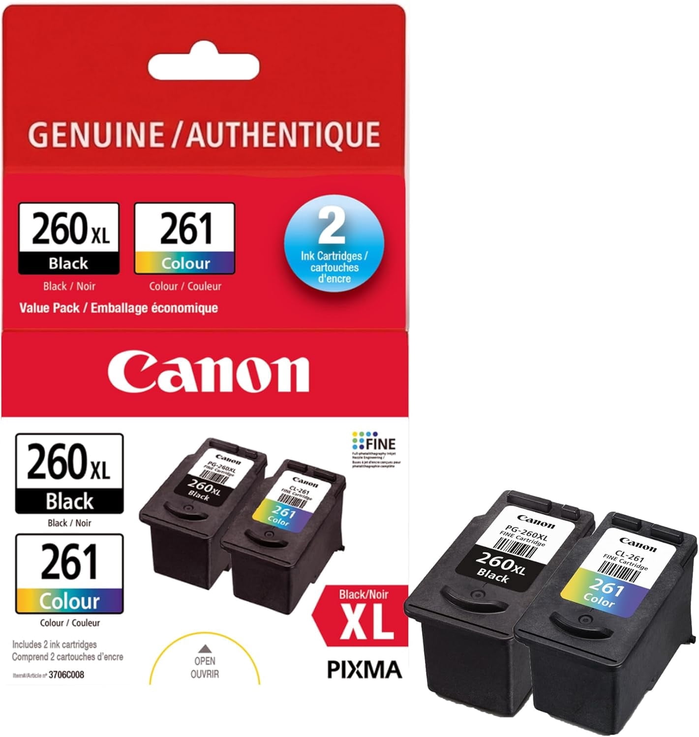 Genuine Canon PIXMA MG3620 Ink (Black & Tricolor) OEM for Canon
