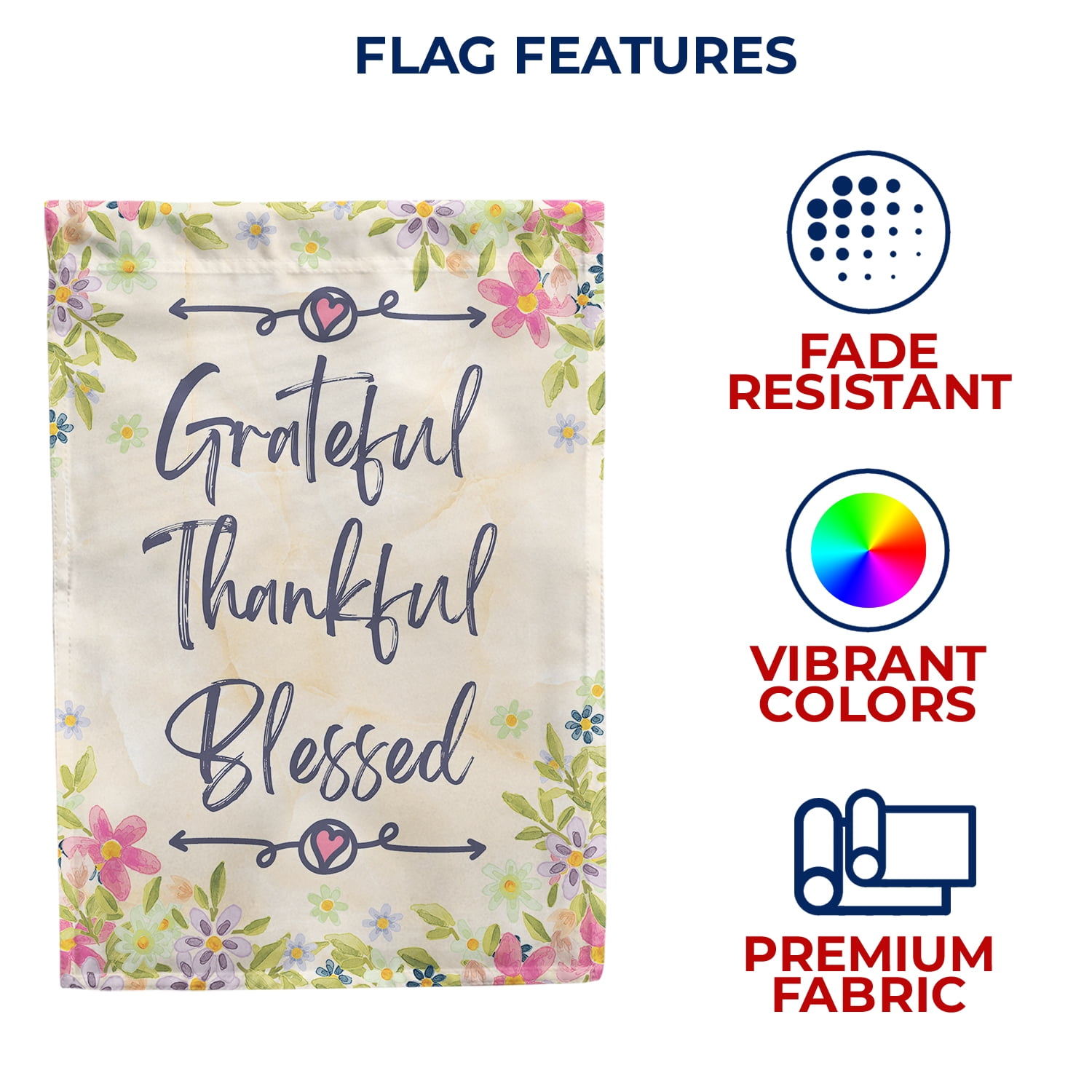 America Forever Grateful Thankful Blessed House Flag 28 x 40 inch Floral Home Spring Summer Autumn Fall Happy Thanksgiving Double Sided Seasonal Outdoor Yard Decorative Flag