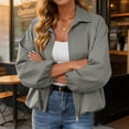 thumbnail image 7 of Xinoom Women Zip Up Cropped Bomber Jacket, Point Collar Long Sleeve Balloon Cuffs Loose Casual Outer Coat, Lightweight Streetwear Outerwear Gray,M, 7 of 7