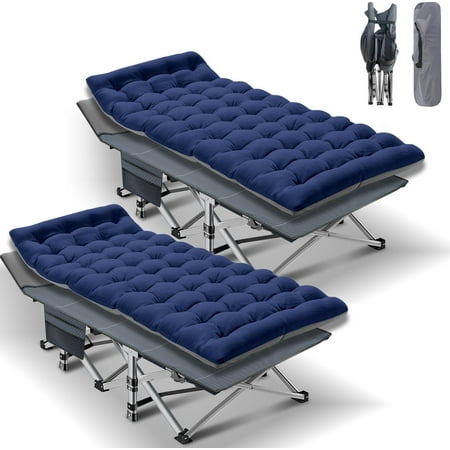 MOPHOTO 2 Pack Camping Cot  75  Portable Folding Bed for Adults  Rollaway Bed Sleeping Cot with Mattress&Carry Bag  Heavy Duty Outdoor Camping Cot