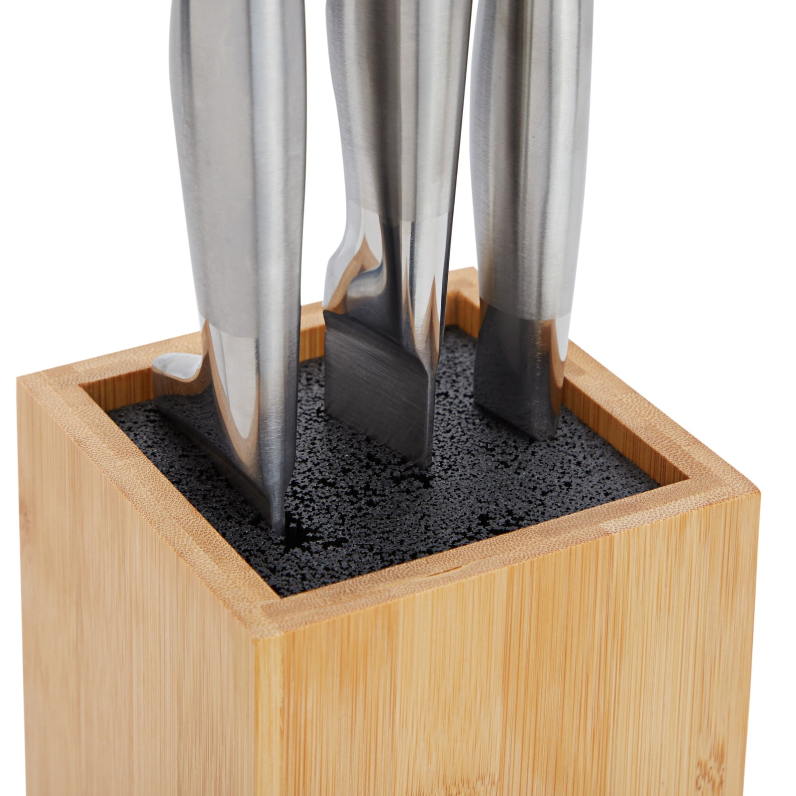Buy Bamboo Knife Block with Bristles, Natural Wood Universal Knives