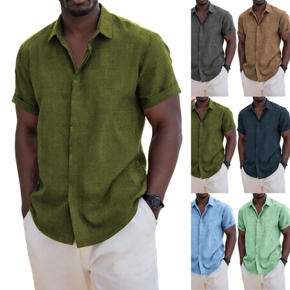 Men's Casual Short Sleeve Button Down Shirt Stylish Solid Color Vacation Top Tee for Beach Holiday Office Work Business Casual Daily Wear Loose Fit Concealed Placket | Ihhxva,Army Green L