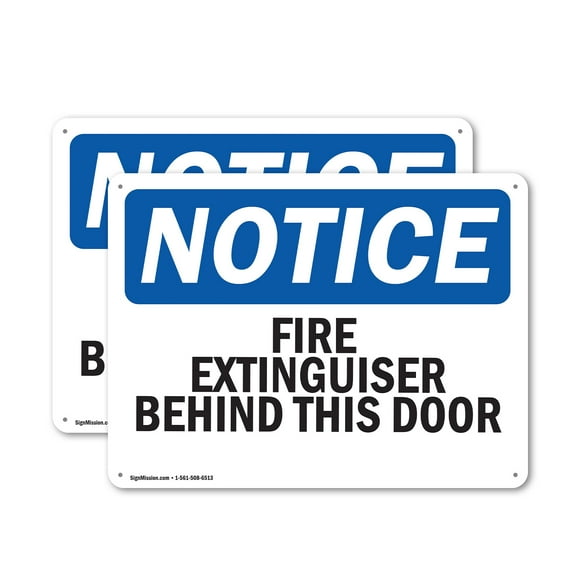 (2 Pack) Fire Extinguisher Behind This Door OSHA Notice Sign 14 Inch X 10 Inch Indoor / Outdoor Rust-Free Aluminum Metal Signs for Workplace, Workshop, and Construction Site, Made in