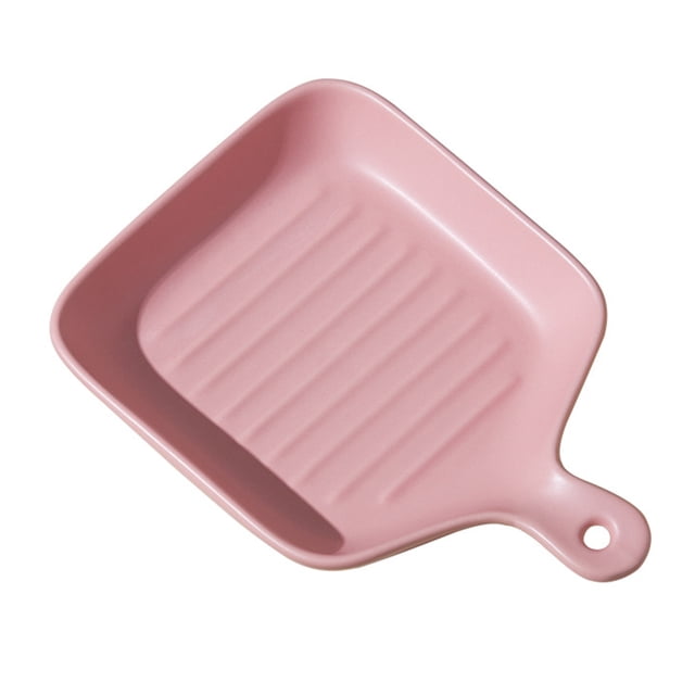 Miangastore Ceramic Baking Pan Tableware Plate Simple Style Baking Plate Household Grill Plate Baking Tray with Handle for Restaurant Home Dinner (Pink)