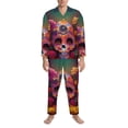 thumbnail image 3 of Sikiie Vintage Patterned Skull Mens Pajama Set, Soft Warm Long Sleeve Sleepwear, Cozy Button-Down Pjs for Men-Large, 3 of 7