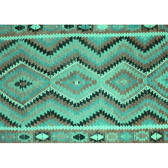 Ahgly Company Machine Washable Indoor Rectangle Southwestern Turquoise Blue Country Area Rugs, 4' x 6'