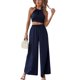 thumbnail image 1 of Conjunto de 2 piezas para mujer, cuello halter, cintura elástica, pantalones de pierna ancha, conjunto de camiseta sin mangas, 1 of 8