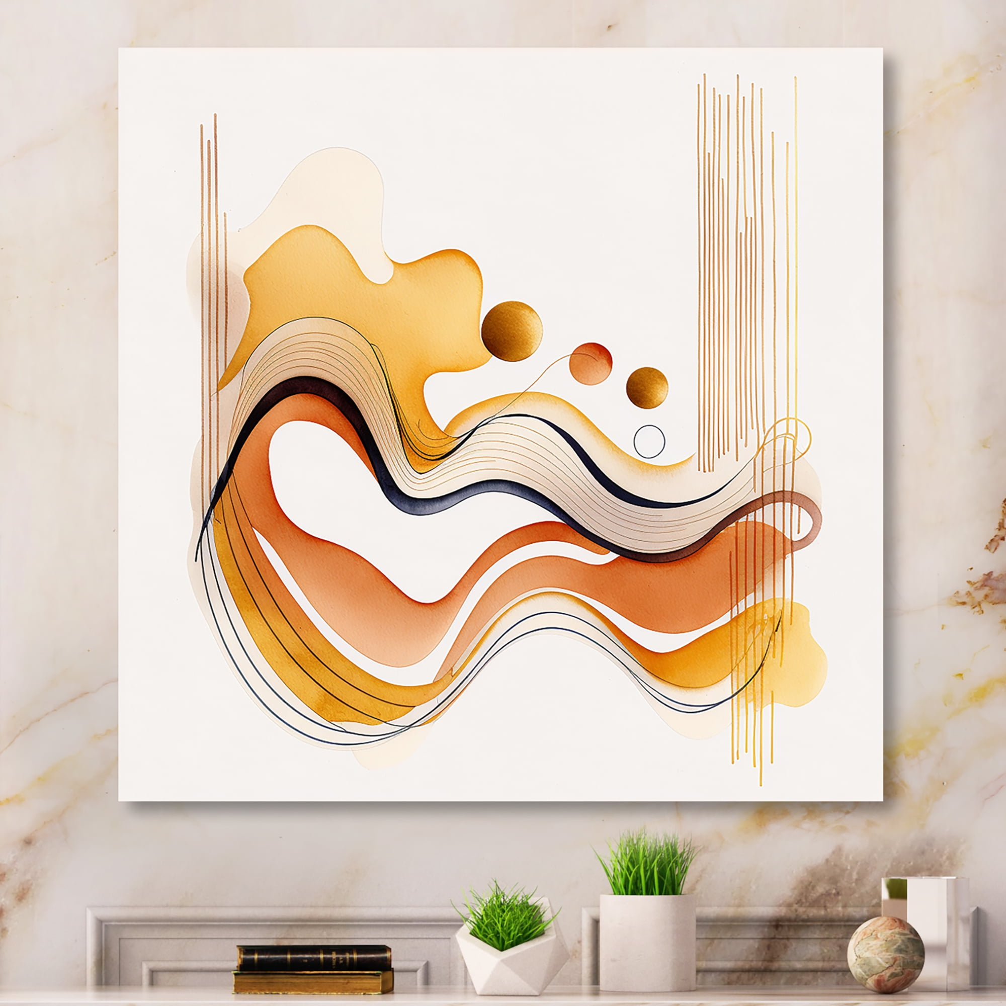 Designart Burnt Orange Waves Abstract III Canvas Wall Art