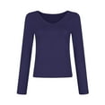 thumbnail image 4 of Long Sleeve Shirts for Women Cotton Womens Long Sleeve Stretch Crewneck Ribbed T Shirt Fitted Casual Basic Tops Z0A-Dark Blue, L, 4 of 7