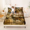 thumbnail image 3 of Manfei Hunting Deer Queen Sheets, Retro American Flag Queen Sheet Sets, Brown Gold Red, Black Reversible 4pcs (1 Flat Sheet, 1 Fitted Sheet and 2 Pillowcases), 3 of 6