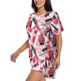 thumbnail image 2 of Wukai Makeup Print Women's Pajama Set - Short-Sleeve Top and Shorts with Elastic Waistband and Pockets for Loungewear, Yoga, and Casual Wear-4X-Large, 2 of 8