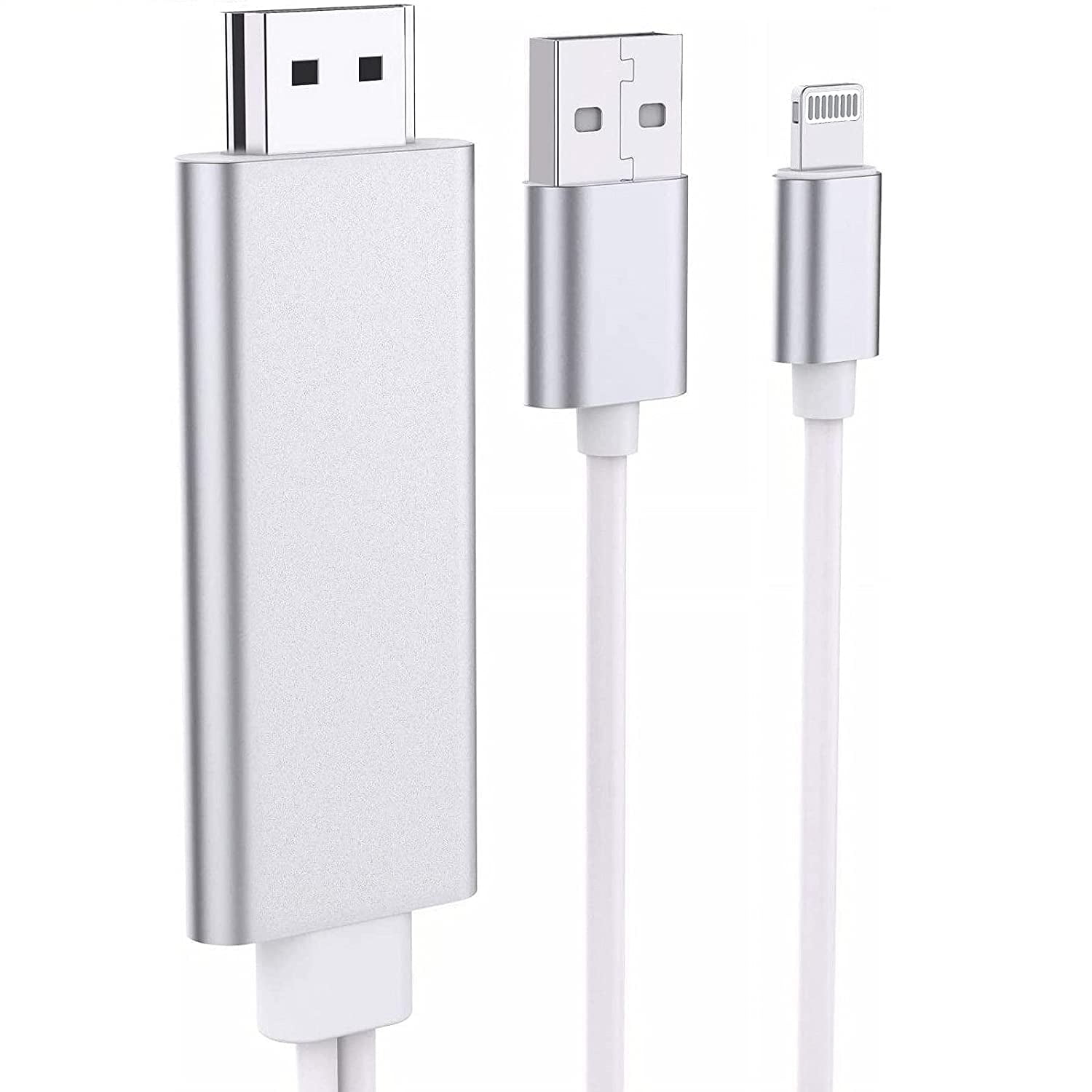 Kom forbi for at vide det Livlig Permanent Lightning to HDMI Cable Adapter Compatible for iPhone iPad to TV, 6.5ft  Apple MFi Certified Lightning Digital AV Adapter 1080p HDTV Connector Cable  for iPhone iPad iPod to TV Projector Monitor, Silver -