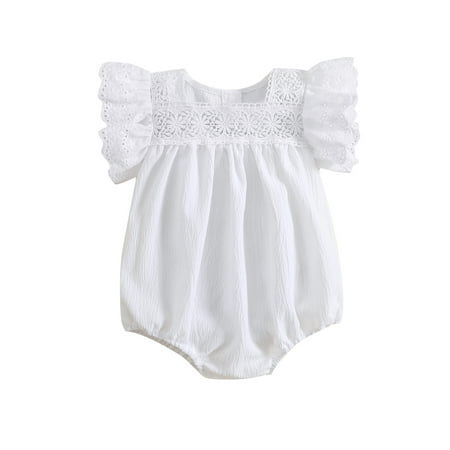 

Bagilaanoe Newborn Baby Girl Rompers Flower Fly Sleeve Bodysuit + Hairband 3M 6M 12M 18M 24M Infant Summer One Piece Jumpsuit