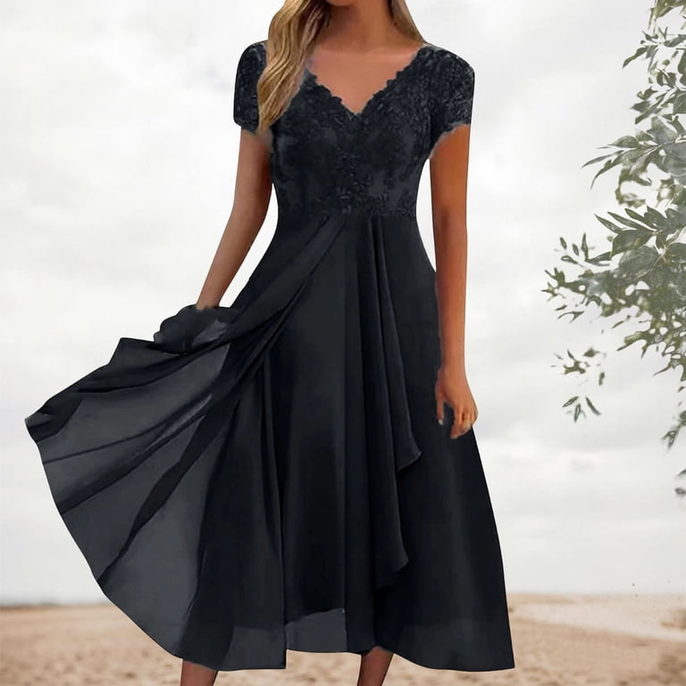black lace dress flowy 1920S Black Silk Chantilly Lace Flowy Cocktail Dress With Original Slip And Flower Corsage
