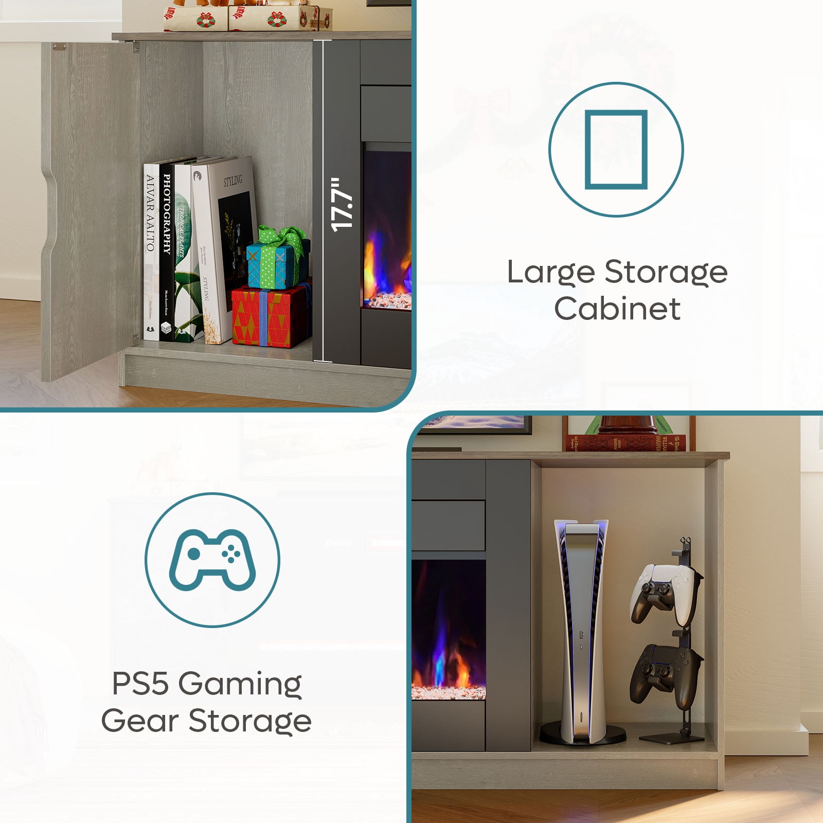 Bestier Entertainment Center with Fireplace, 70" Modern TV Stand with Storage for 80-Inch TVs, Features Timer & Remote, Ideal for PS5 Gaming, in Gray Wood