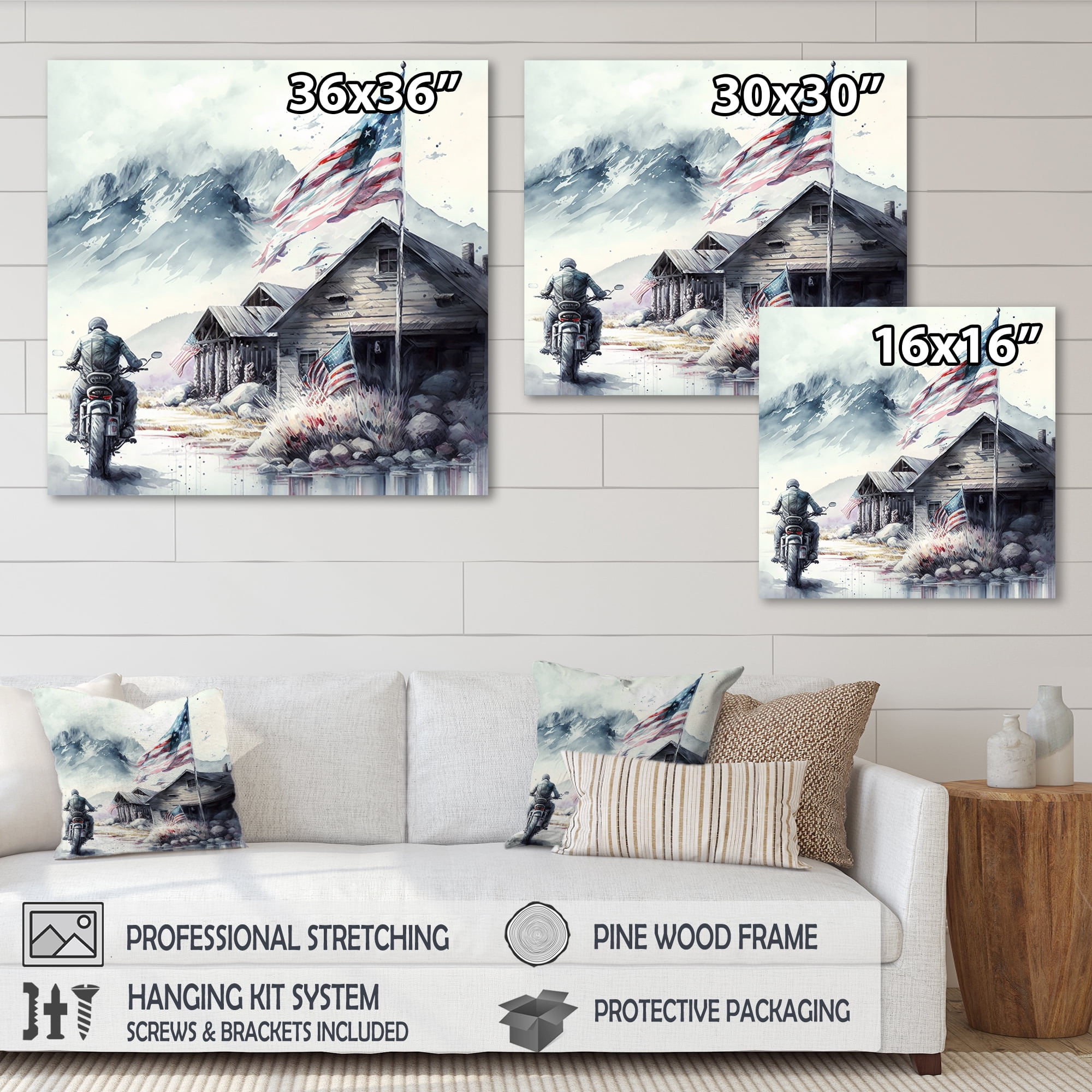 Designart Motorcycle Parked At The Cabin II Canvas Wall Art