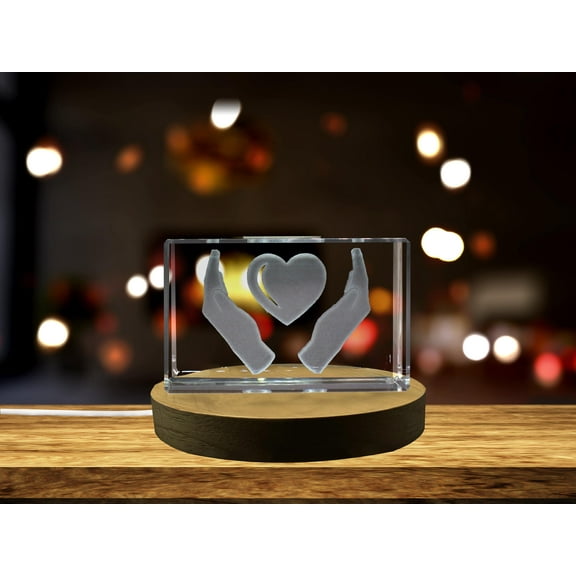Heart in Hands 3D Engraved Crystal 3D Engraved Crystal Keepsake/Gift/Decor/Collectible/Souvenir