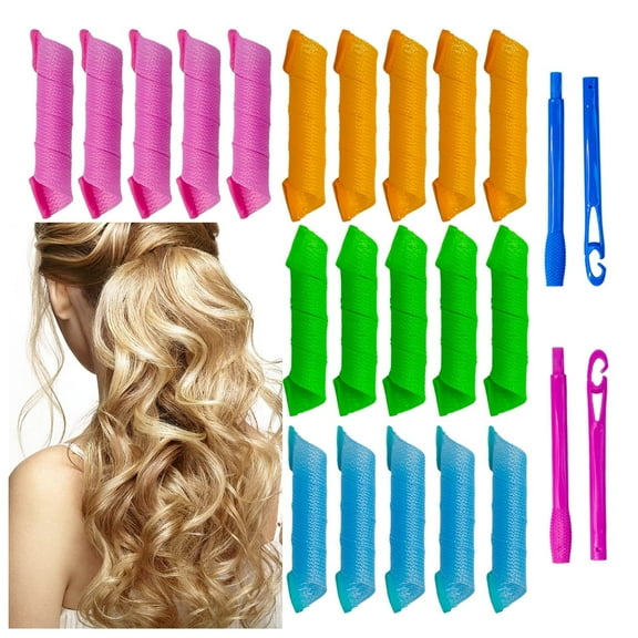 GoXteam 40PCS Hair Curlers Heatless Spiral and Wave Formers (12inch) No Heat Curlers with 2PCS DIY Styling Hooks for Women and Girls' Short or Medium Hair (12inch) Mixed Colors