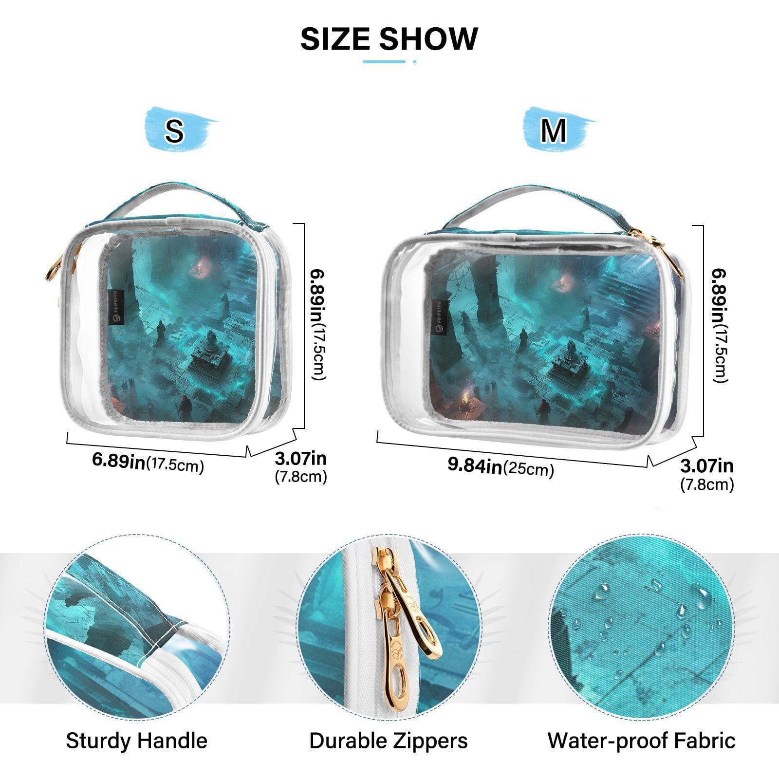 Clear Makeup Bags with Handle Large Opening 2 Pack Set Toiletry Bag Quart Size Bag, for Women Man Traveling Travel Essentials, Toiletries and Other. Game Graphic Capture