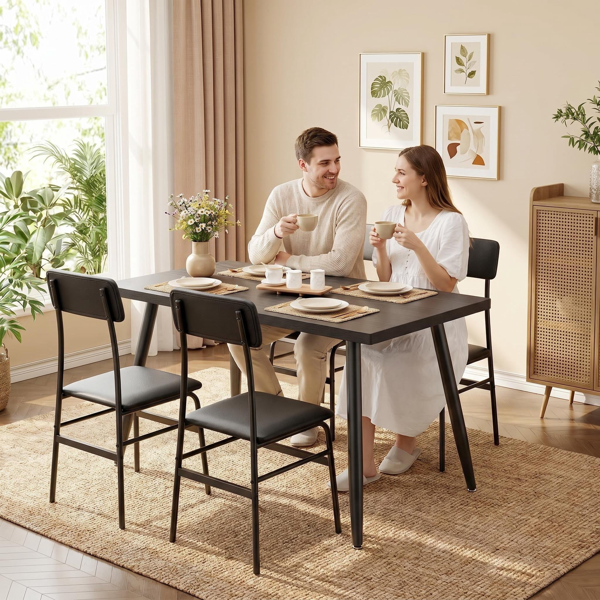 Dining Table Set for 4, Lofka Modern Kitchen Table and 4 Chairs for Small Spaces & Breakfast Nook, Black