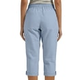 thumbnail image 4 of successthop Linen Capri Pants Women Cropped Pants Drawstring Elastic Waist Bottoms Rolled Hem Clothes with Pockets Blue, 4 of 6