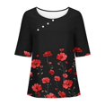 thumbnail image 3 of Tops de Lino para Mujeres Imprimir Suéter Cuello Redondo Manga Corta Superior Poliéster, Blusa de Moda Casual para la Primavera Y el Verano, 3 of 5