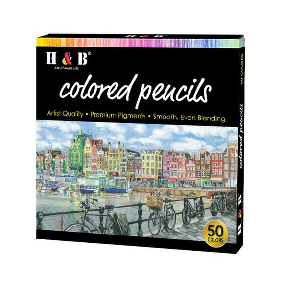 H&B Oil Colored Pencils Set 50 Color Pre-Sharpened Color Sketch Pencils Art Supplies for Students Adults Artists Drawing Sketching Coloring Books Decoration DIY Projects Present Gift
