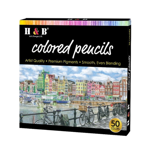 H&B Oil Colored Pencils Set 50 Color Pre-Sharpened Color Sketch Pencils Art Supplies for Students Adults Artists Drawing Sketching Coloring Books Decoration DIY Projects Present Gift