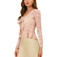 thumbnail image 5 of INSPIRE CHIC Valentine's Day Women's Floral Lace Cardigans Tie Front Ruffled Hem Sheer Crop Bolero Shrug 2XL Pink, 5 of 8