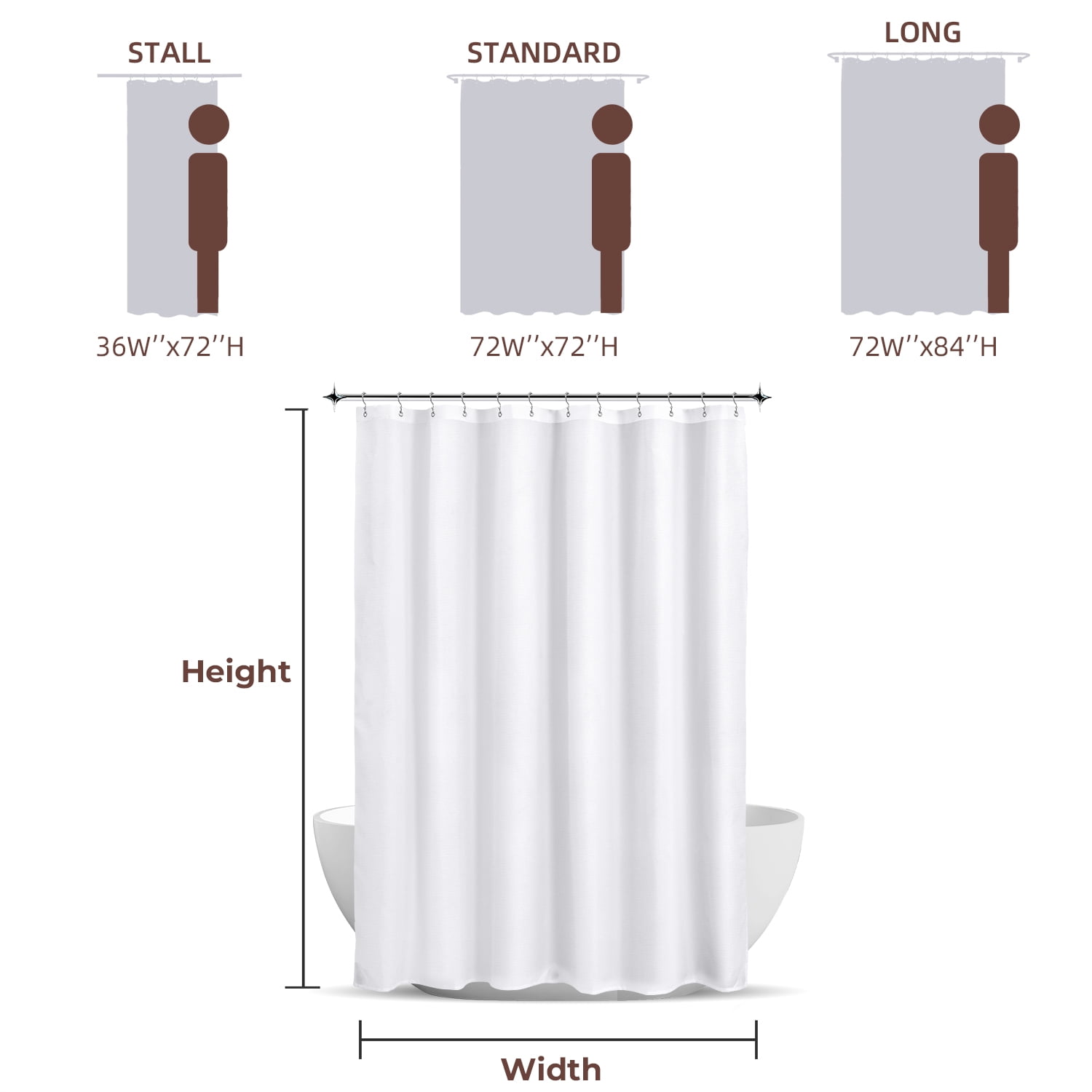 Yiannan Waterproof Fabric Shower Curtain Liner with 3 Magnets,Machine Washable，Mold Resitant,72x72, White