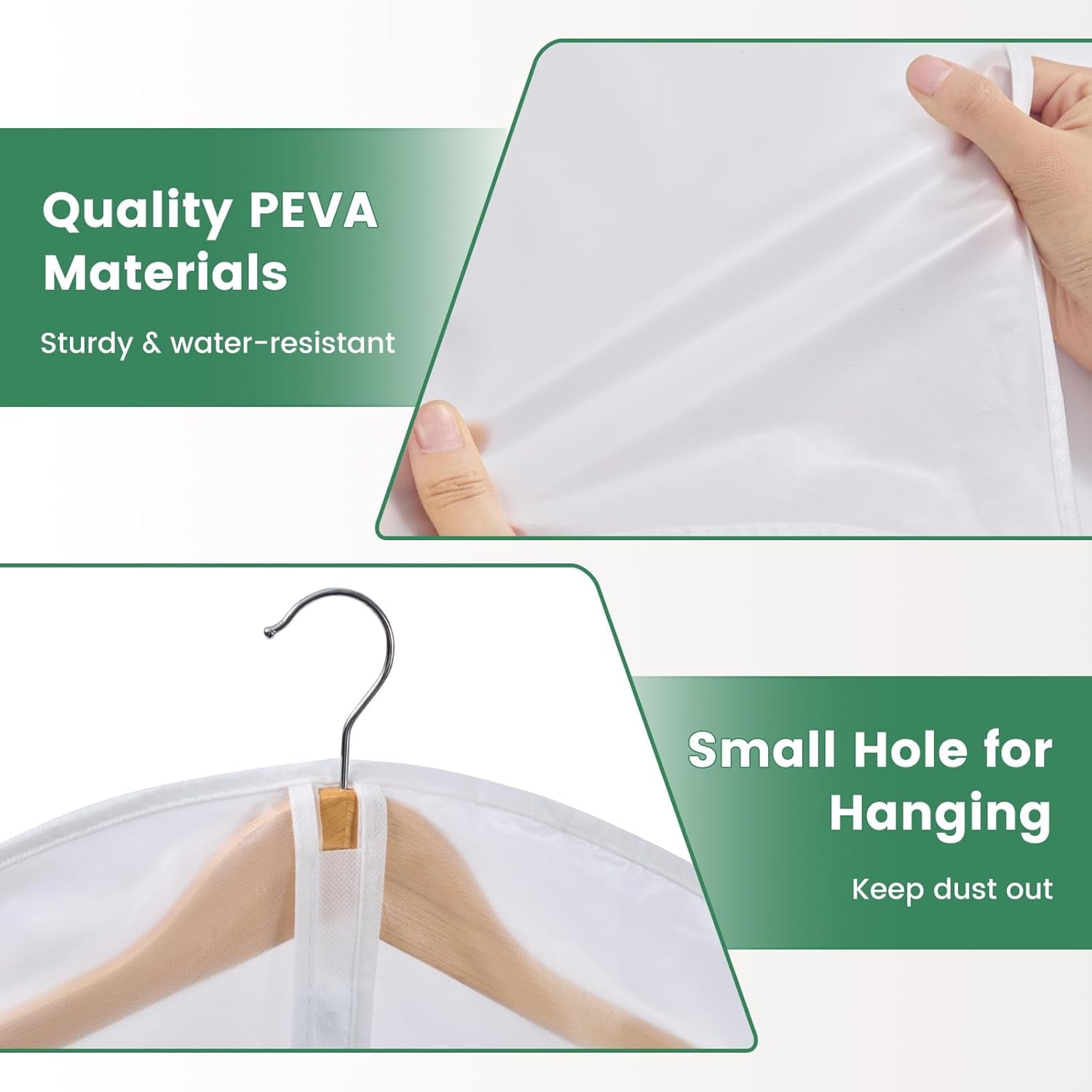 KEMEINILI Translucent Garment Bag - 15 Packs Garment Bags for Hanging Clothes Dress Bag Suit Bags for Closet Storage Travel - 24" x 40"/47"/55"