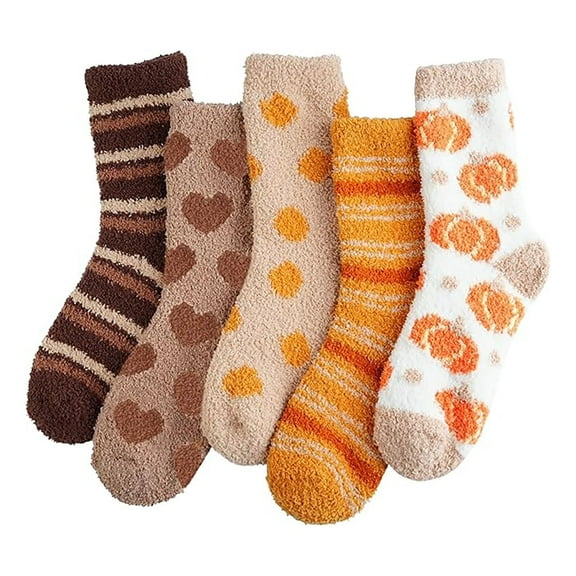 Qicasul 5 packs Fuzzy Socks ,5 Pairs Ladies Women Cozy Boot Fall Winter Thermal Warm Thick Socks