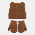 thumbnail image 3 of Baby Bear Ears Knit Beanie and Mittens Set, Toddler Winter Warm Hat Gloves Kit, Cute Ribbed Knitted Cold Weather Accessory for Baby Boys Girls Daily Outdoor Wear(Brown,6-24 Months), 3 of 3