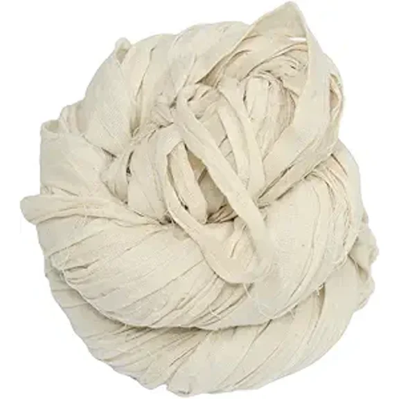 Knitsilk Khadi Cotton Ribbon Yarn- Used for Knitting Sweaters or Scarves,and Unique Crafts, Khadi Cotton Natural Matte Ribbon Yarn 22 Yards -70 Gm