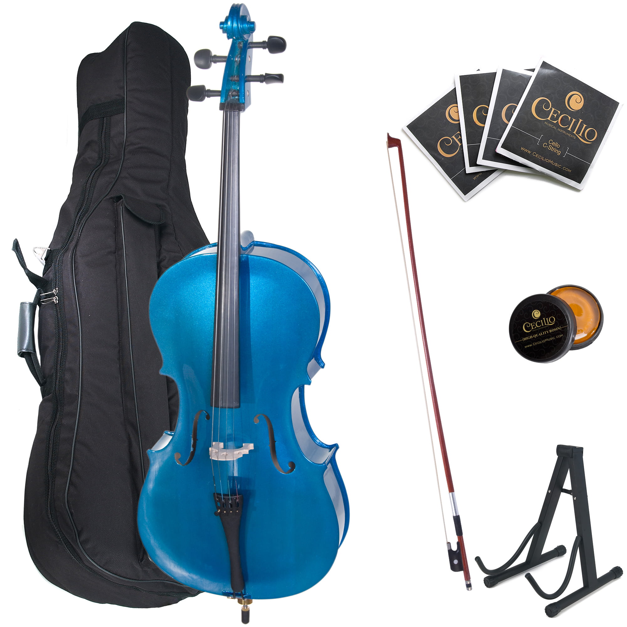 GRACE 1//8 Size Natural Cello with Bag and Bow+Rosin+Extra Set of Strings+Tuner+Cello Stand+Music Stand