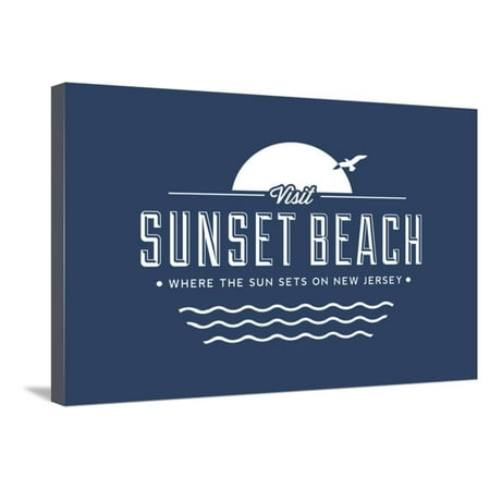 Visit Sunset Beach - Where the sun sets on New Jersey (Blue) Stretched Canvas Print Wall Art By Lantern (Best Towns To Visit In New Jersey)