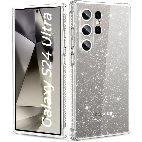 for Samsung Galaxy S24 Ultra Case, Built-in Camera Lens Protector, [Non-Yellowing] Clear Glitter Protective Shockproof Phone Case, Women Girls Cute Cover for S24 Ultra - Sparkle Clear