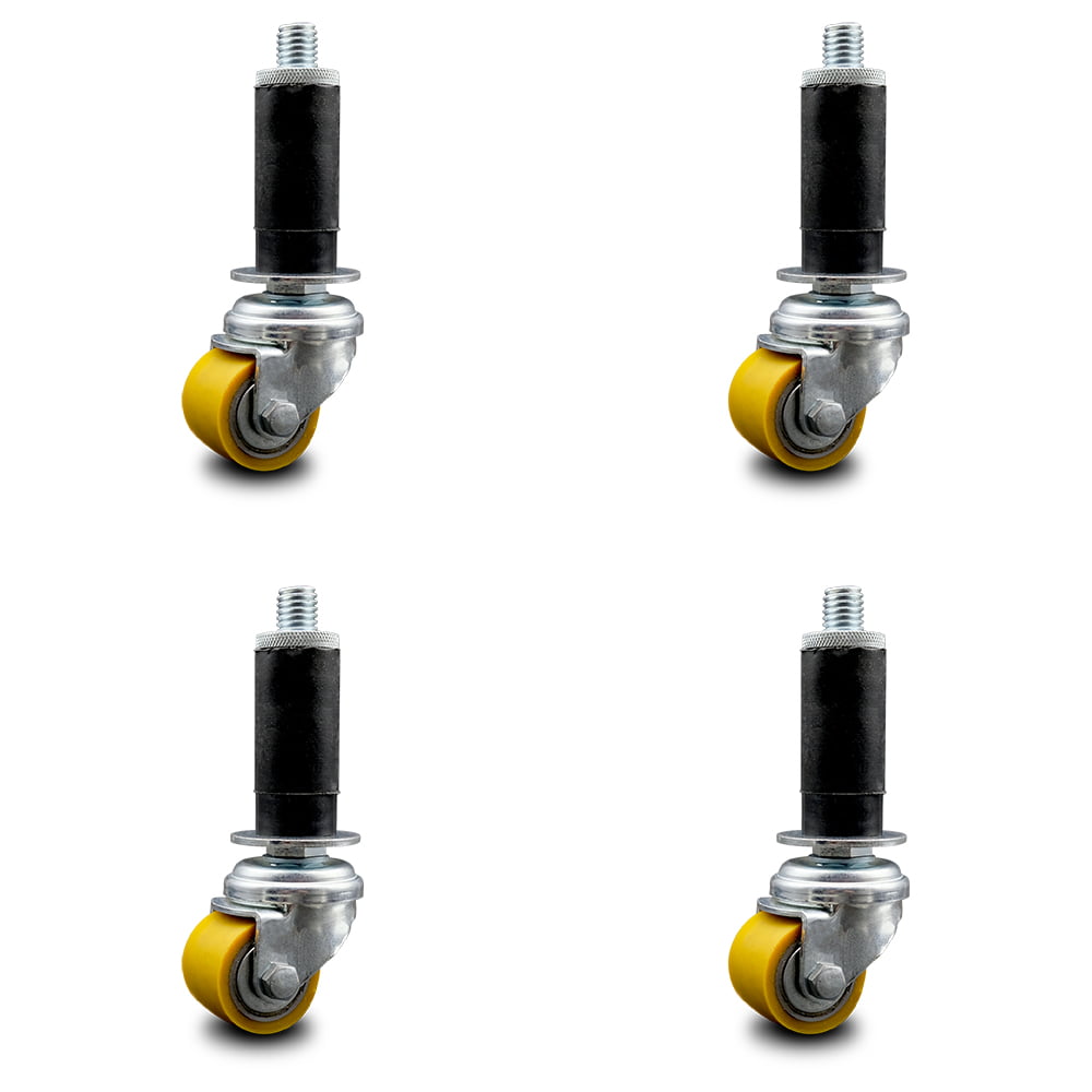 Service Caster Brand 880 lbs Total Capacity Low Profile Polyurethane Swivel Threaded Stem Caster Set of 4 w/35mm x 27mm Yellow Wheels and 1/2 Stem 
