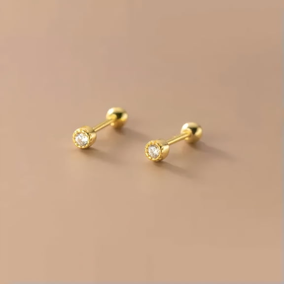 DESIGNICE 925 Sterling Silver Tiny Round CZ Tragus Helix Screw Back Stud Earrings