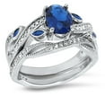 thumbnail image 3 of LaRaso & Co His Her Wedding Ring Set Blue Sapphire CZ TRIO Couples Rings 8/12, 3 of 7
